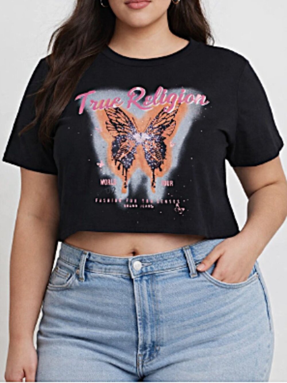 TRUE RELIGION Studded Butterfly Short Sleeve Cropped Baby Tee --NWT--XXL